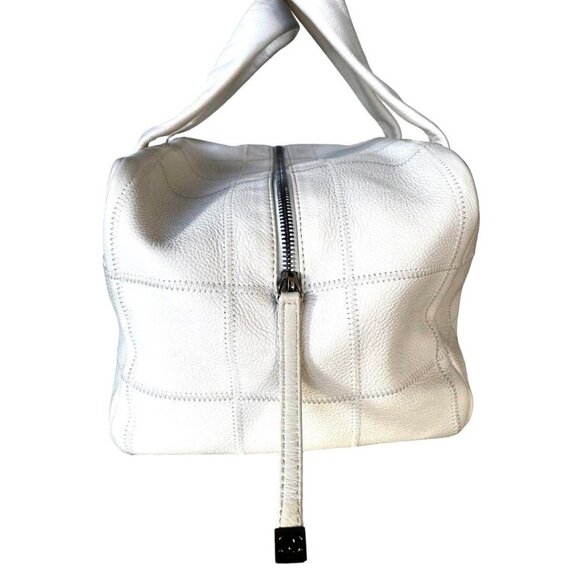 Authentic CHANEL CC Caviar Leather Boston Bag Bowler Shoulder Bag White Tote - Picture 5 of 10